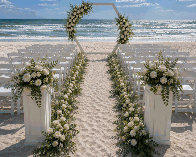 Oceanfront with chairs set up